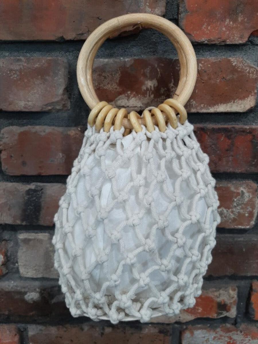 Wooden Handle Macrame Purse